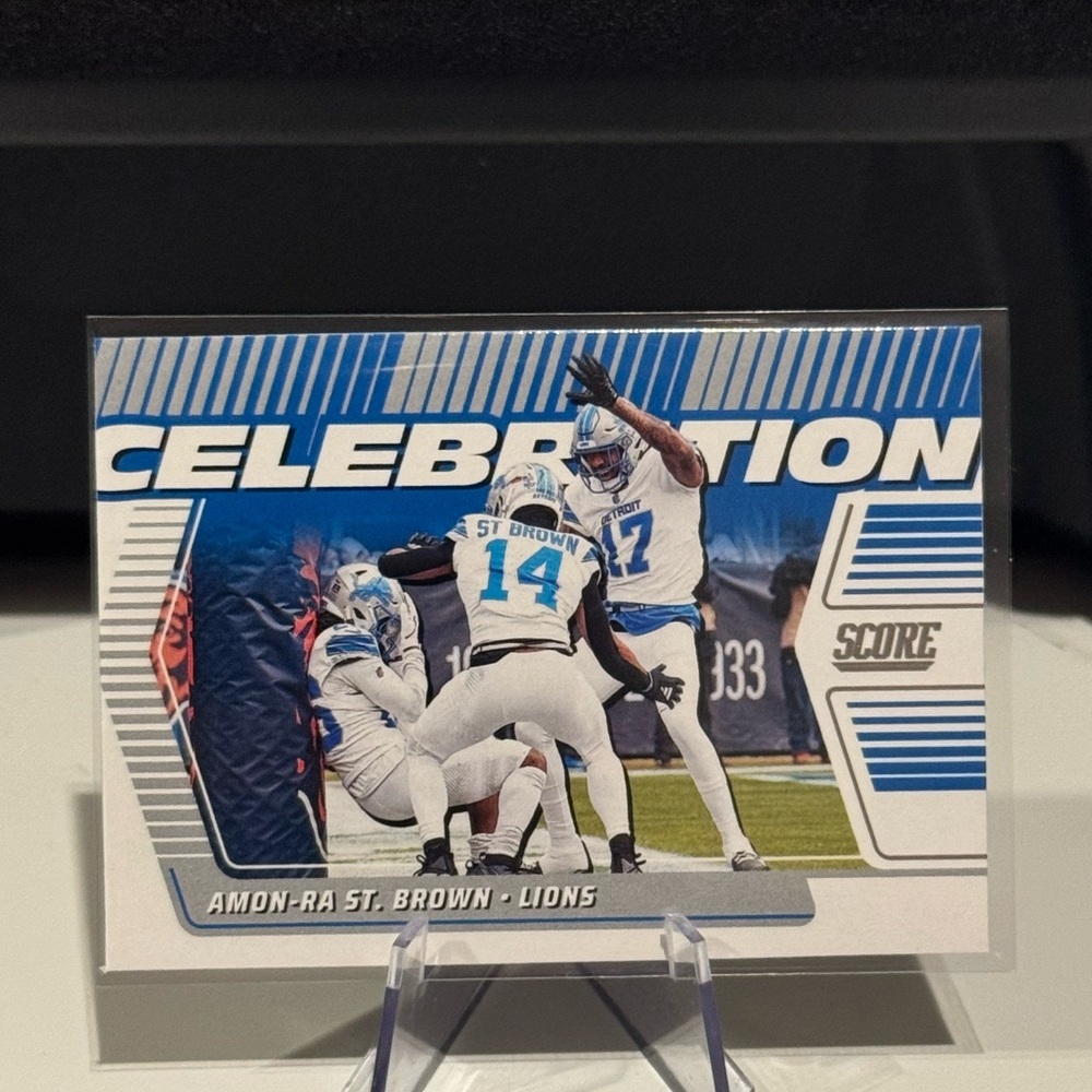 🔥 2025 Panini Score Amon-Ra St. Brown Celebration Card. Detroit Lions
